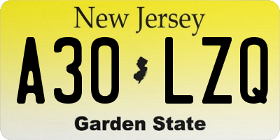 NJ license plate A30LZQ