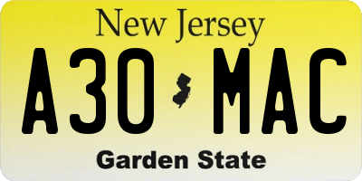 NJ license plate A30MAC