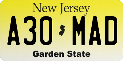 NJ license plate A30MAD