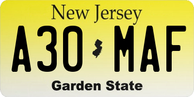 NJ license plate A30MAF