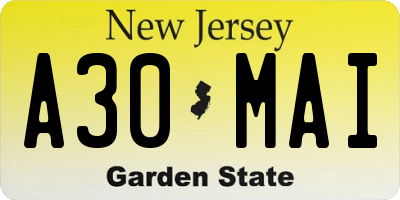 NJ license plate A30MAI