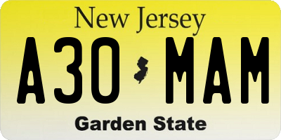 NJ license plate A30MAM