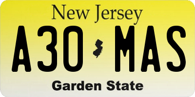 NJ license plate A30MAS