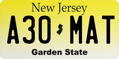 NJ license plate A30MAT