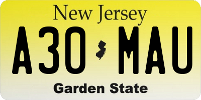 NJ license plate A30MAU