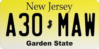 NJ license plate A30MAW