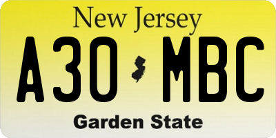 NJ license plate A30MBC