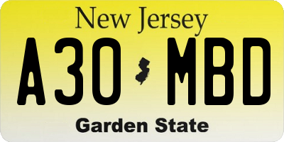 NJ license plate A30MBD