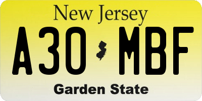 NJ license plate A30MBF