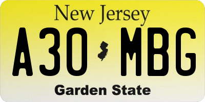 NJ license plate A30MBG