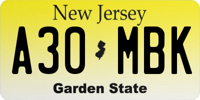 NJ license plate A30MBK