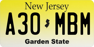 NJ license plate A30MBM