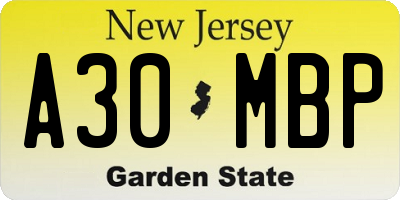 NJ license plate A30MBP