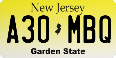 NJ license plate A30MBQ