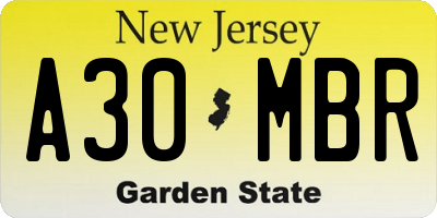 NJ license plate A30MBR