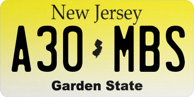 NJ license plate A30MBS