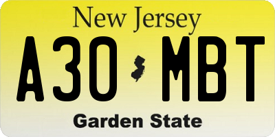 NJ license plate A30MBT