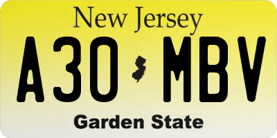 NJ license plate A30MBV