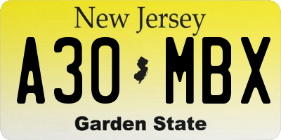 NJ license plate A30MBX