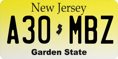 NJ license plate A30MBZ