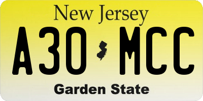 NJ license plate A30MCC