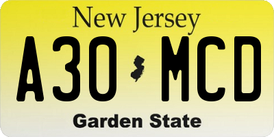 NJ license plate A30MCD