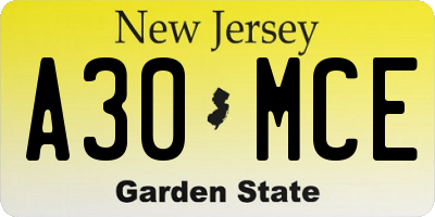 NJ license plate A30MCE