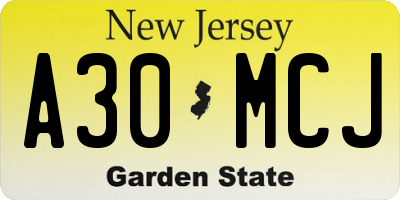NJ license plate A30MCJ