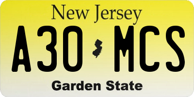 NJ license plate A30MCS