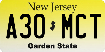 NJ license plate A30MCT