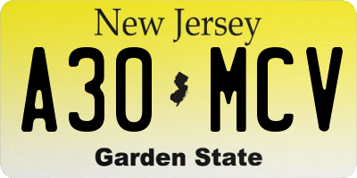 NJ license plate A30MCV
