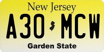 NJ license plate A30MCW