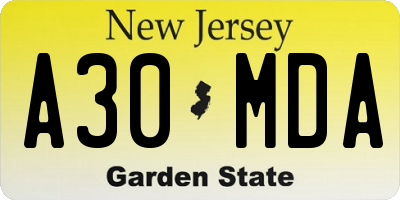 NJ license plate A30MDA