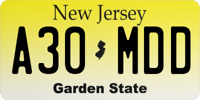 NJ license plate A30MDD