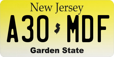 NJ license plate A30MDF