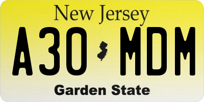 NJ license plate A30MDM