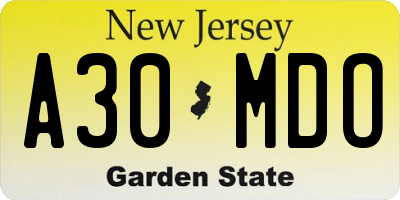 NJ license plate A30MDO