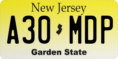 NJ license plate A30MDP