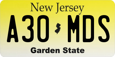 NJ license plate A30MDS