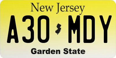 NJ license plate A30MDY