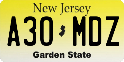 NJ license plate A30MDZ