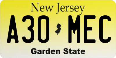 NJ license plate A30MEC