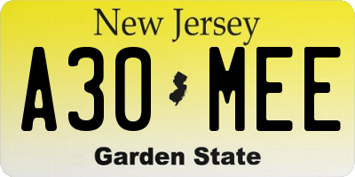 NJ license plate A30MEE