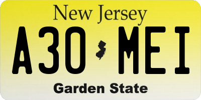 NJ license plate A30MEI