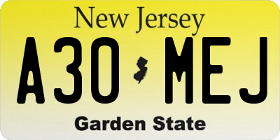 NJ license plate A30MEJ