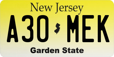 NJ license plate A30MEK