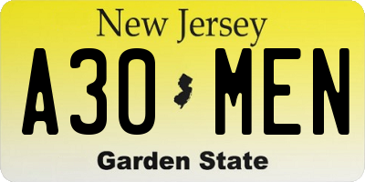 NJ license plate A30MEN