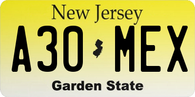 NJ license plate A30MEX