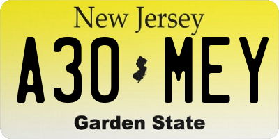 NJ license plate A30MEY