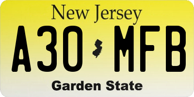 NJ license plate A30MFB
